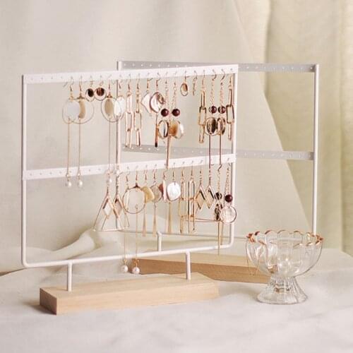 44pcs Wooden Base Metal Jewelry Hooks Storage Display Stand Simple Earring Necklace Jewelry Organizer Small Rack