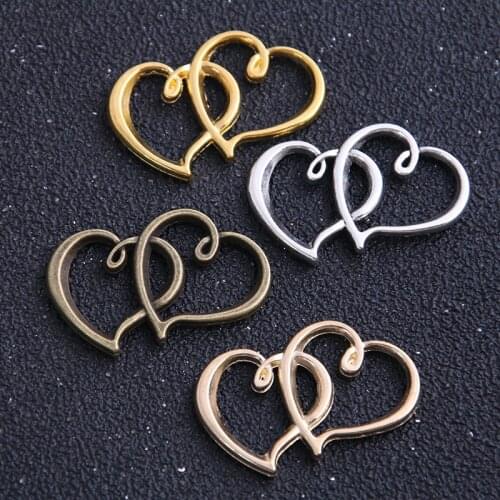 6pcs/lot 23*31mm Four color Antique Metal Alloy Double Heart Charm Jewelry Pendant Findings
