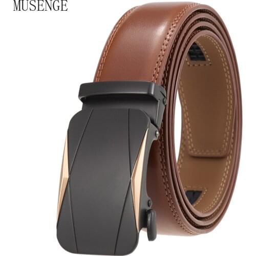 Casual Leather Belt For Men Cowhide High Quality Ratchet Belt Retro Gold Metal Automatic Buckle Male Brown Waist Dress Strap