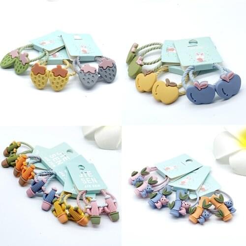 Cactus Mushroom Apple Strawberry Bamboo Carrot Plant Animal Rubber Band Elastic Hair Bands headwear Children Hair Accessories