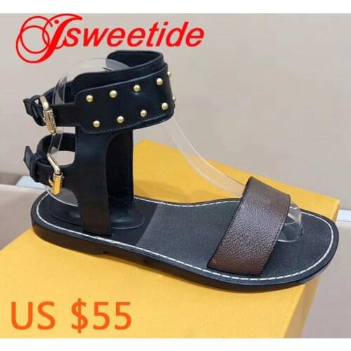 Hot sale Fashion Women Sandals Summer Shoes Ladies Comfort Beach Shoes genuine leather Flat Top quality casual Sandals
