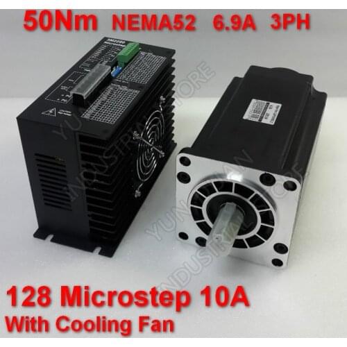 50Nm 130mm NEMA52 6.9A Stepper Motor Driver Kit 3PH 32 DSP AC18-220V 128 Microstep With Cooling Fan High Torque For CNC