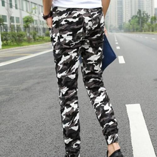 Штаны Men pants Sporty Camouflage Color Pockets Waist Drawstring Long Skinny Cargo Pants Mens Clothing 2021