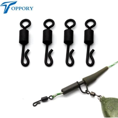 Toppory 30ps Carp Fishing Terminal Tackle Quick Change Swivels Size 8 Matt Black Anti Glare Rolling Long Body Kwik Swivels Clip