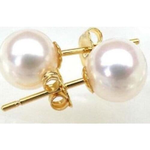 TOP 9-10MM AAA+++ GRADE PERFECT ROUND WHITE AKOYA PEARLS EARRING 14K GOLD