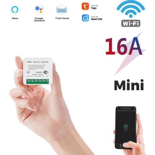 Tuya Mini 16A WiFi Switch Module With Smart Life App 2 Way Control, Smart Home Interruptor Work For Alexa Google Home Smart Home