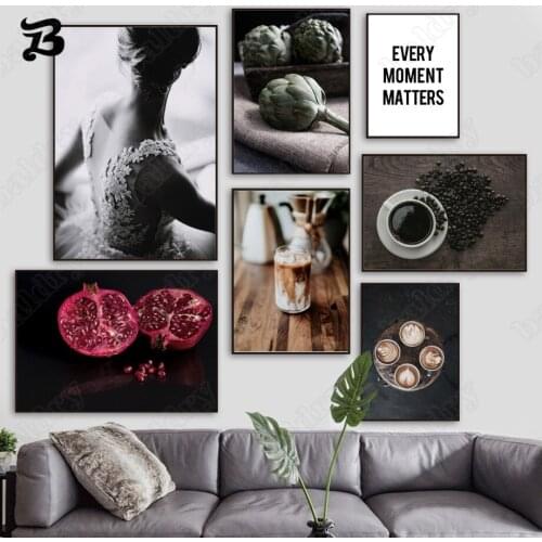 Vintage Home Decoration Canvas Painting Woman Pomegranate Coffee Wall Art Nordic Posters and Prints for Living Room Home Decor