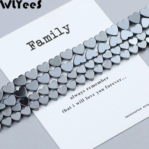 WLYeeS 6/8mm Natural Black Hematite Bead Love Heart Spacer Loose Stone Bead for Jewelry Making DIY Necklace Bracelet Accessories