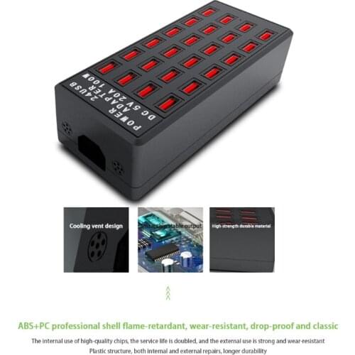 Multi USB Charger 100W 20A 24-Port Fast Charging Station with Circuit Protection