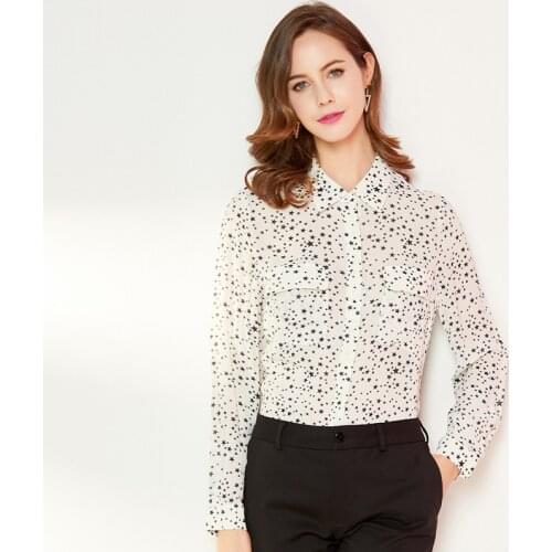 Womens Blouses and Tops Silk white star Floral printed Office Formal Casual Shirts Plus Large Size Spring Summer Sexy Femme