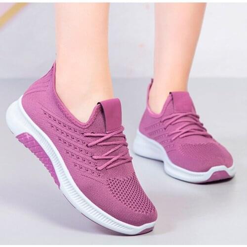 2021 Women Sneakers Air Mesh Solid Lace Up Knitted Breathable Casual Ladies Vulcanized Shoes Fashion Comfortable Female Footwear