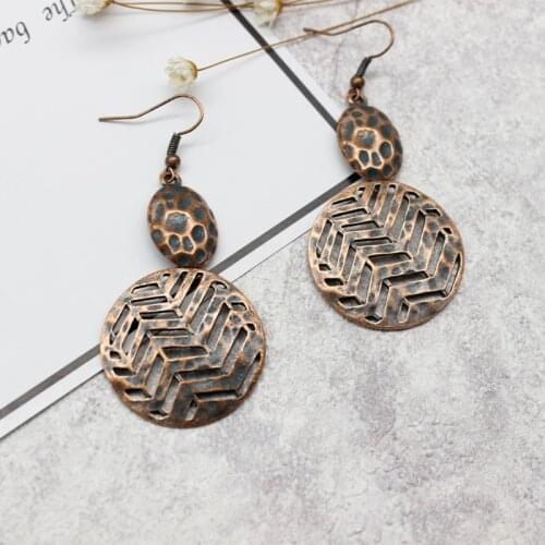 Female Vintage Exotic Gypsy Bronze Honeycomb Wavy Stripes Hollow Mottled Personality Pendant Earrings Body Jewelry Boutique