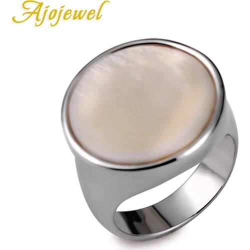 Ajojewel Size 6-8 Classic Round White Shell Ring For Women and Men