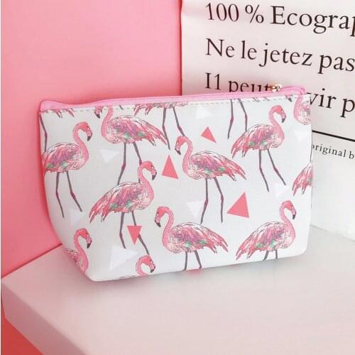 1pcs Fashion Cartoon Flamingo Portable Cosmetic Bag Women PU Toiletry Storage Makeup Bags Girl Lovely Waterproof Travel Handbag