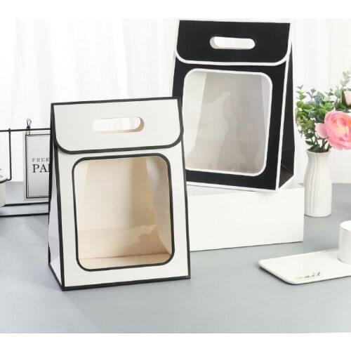 12pcs Birthday Gift Flower Window Transparent Tote Bag Customization Flip Cover Gift Bag Velcro Paper Flower Bag Customization