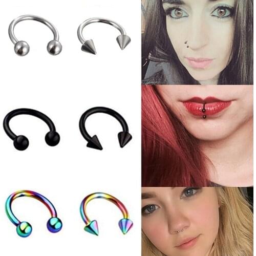 2PCS Cone Spike Horseshoe Circular Septum Nose Ring Surgical Steel Nipple Hoops Nose Septum Eyebrow Ear Piercing Body Jewelry