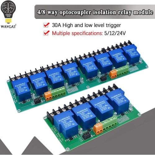 4 8 channel relay module 30A with optocoupler isolation 5V 12V 24V supports high and low Triger trigger