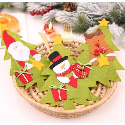 4 pieces/set of cutlery storage bag Christmas tree pattern cartoon old man decoration gift dining table and chair cutlery rack