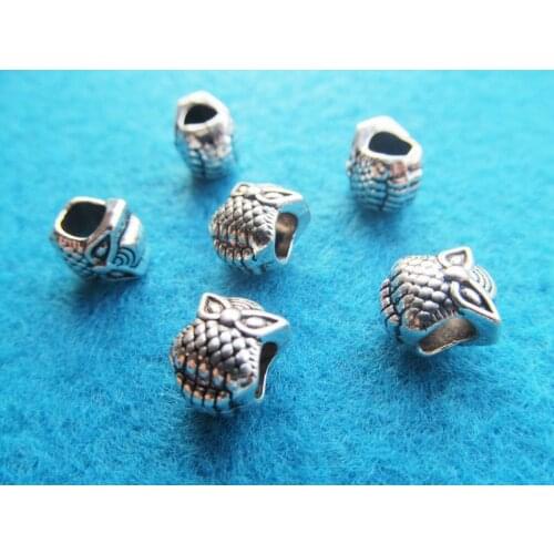 50pcs Cute Cabinet Antique Silver tone Night Owl Slider Spacer Beads Pendant Charm ,for Bracelet & Necklace,DIY Accessory