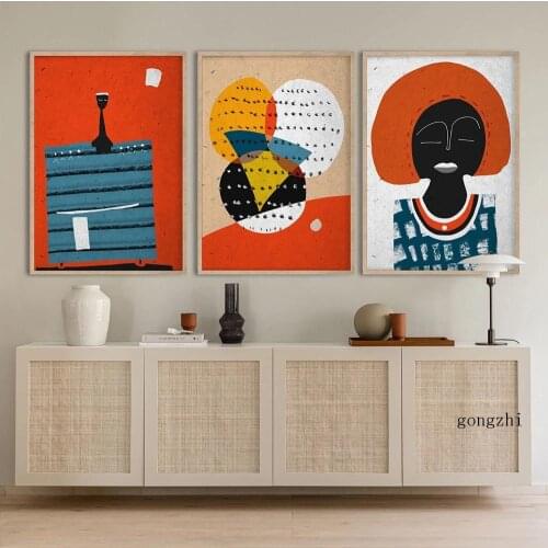 African Woman Abstract Figures Nordic Posters Geometric Line Vintage Canvas Painting and Prints Wall Art Picture Home Decoration