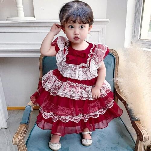 Kids Girl Princess Dress Lolita Children Mesh Ruffled Hem Round Neck Ceremony Gown Robe Party Dress for Toddler Infant Cute New