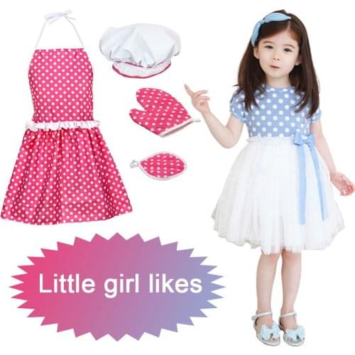 Children Cooking Baking Set Cook Role Play Costume Set Hat Matching Pink Apron Dress up Pretend Gift for Girls Learning Toys