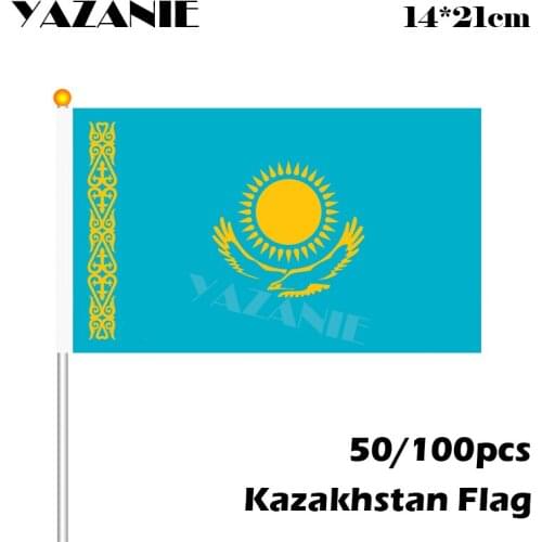 YAZANIE 14*21cm 50/100pcs Kazakhstan Small Size Flying Banner Custom Hand Flag 32 Countries Small Hand National Team Flags