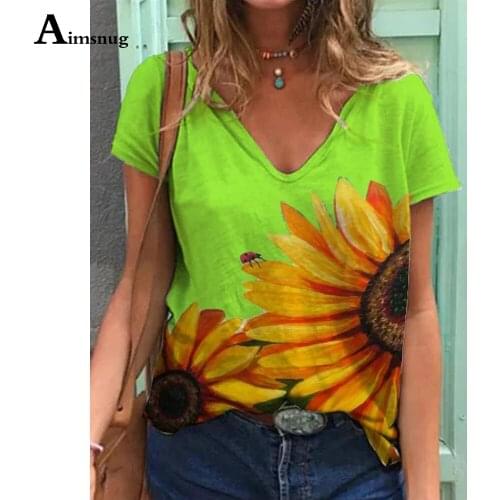 2021 Plus Size 3xl Ladies Elegant Leisure Casual T-shirt Model Sunflower Print Womens Top Clothing Summer Latest Tees shirt