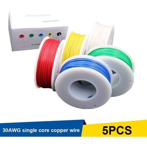 30AWG Flexible Wire 5Rolls*50m Tinned Copper Hook Up Wire Standard Electrical Wire PVC Insulated with Spools Solid Wire 5 Color
