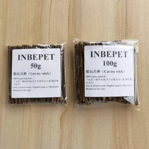 INBEPET 50g/100g Cat Toy Stick, Cat Toys Catnip Matatabi Actinidia Silvervine Wood for Cats Snacks Cleaning Teeth 120x3-6mm
