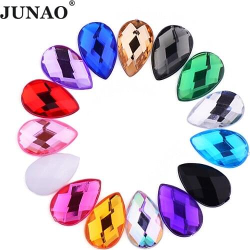 JUNAO 18*25mm Big Size Mix Color Acrylic Drop Rhinestones Flatback Clear Crystal Stone Glue On Crystals Strass For DIY Clothes