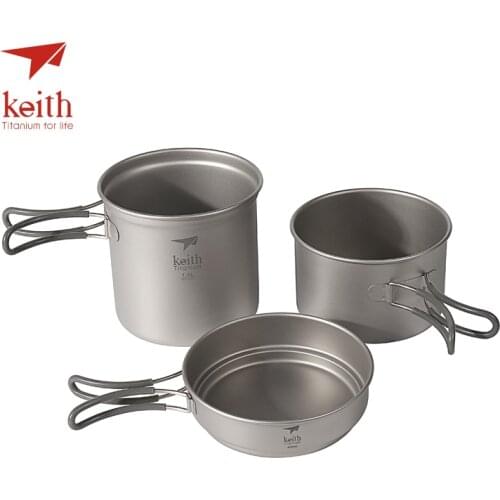 Keith Titanium Pots Pans Bowls With Folding Handle Cook Camping Hiking Picnic Cookware Utensils Ti6013 Ti6014