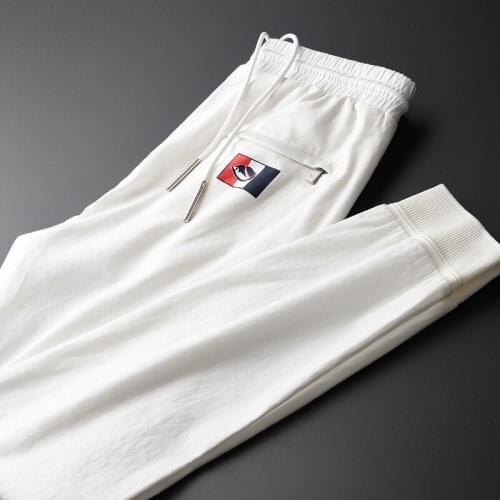 Classic New Summer Thin White Casual Mens Pants Hight Quality Linen Elastic Fabric Back Printed Mens Pants Plus Size M - 4XL