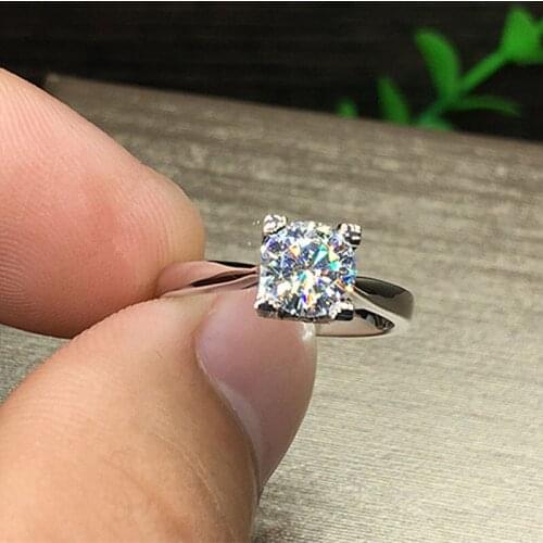 Au750 1ct 6.5mm DF Color 18K White Gold Round Brilliant Cut Exquisite Craft Moissanite Solarite Ring Engagement Ring For Women