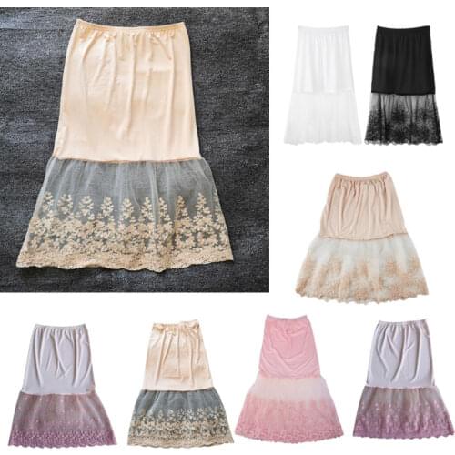 Lace Half Slip Skirts Extender Elastic Waist A-line Hollow Petticoat Underskirt