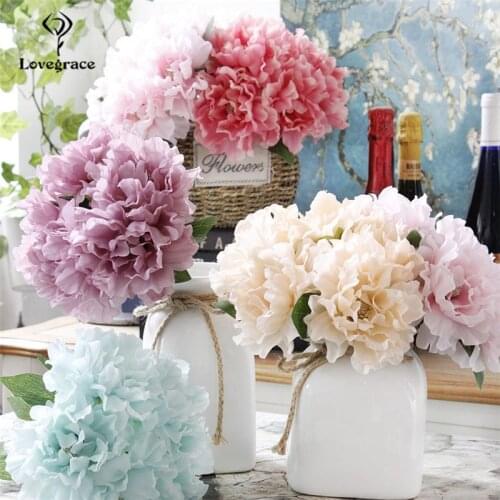 Lovegrace Bouquet Artificial Flower 5 Heads Silk Peony Wedding Bouquet DIY Flower Arrangement Home Party Wedding Table Decor