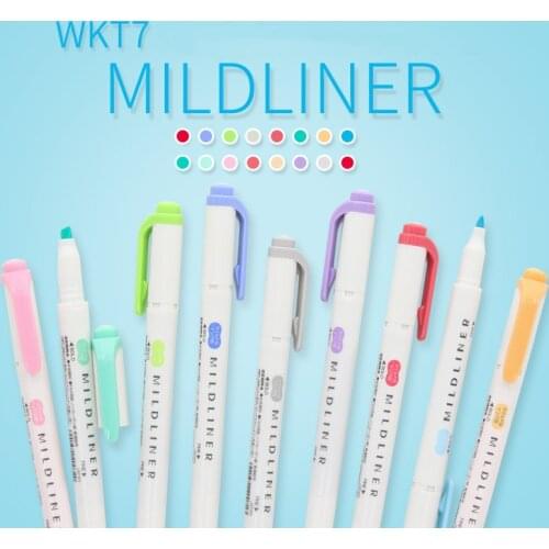 Zebra Mild color Highlighter Pen WKT7 Mildliner Friendly Fine Bold Marker pens for Lettering Drawing Paint Art School A6506
