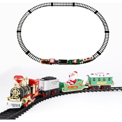 MEOA Christmas Train Battery Operated Railway Rail Train Electric Toys Railway Car with Sound&Light Track Set Educational Toys