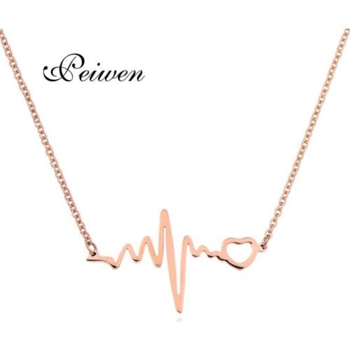 Fashion Love Heartbeat Pendant Necklace For Women Men Stainless Steel Gold Silver Color Chain Medical New Jewelry Necklaces Gift