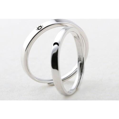 2Pcs Sun and Moon Lover Couple Rings Set Promise Wedding Bands for Him and Her