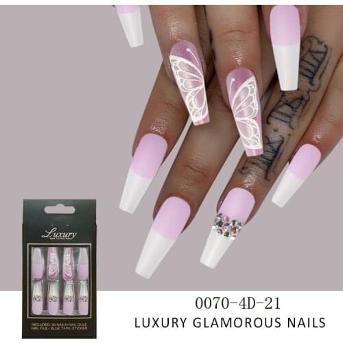DingXue 30/pcs Long 3D Butterfly Ballet Full Nail Detachable Tips For Nail Extension Manicure Art Press On Fake False Nails G020