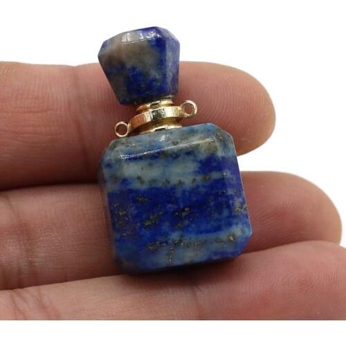 Natural Gems Lapis Lazuli Essential Oil Diffuser Perfume Bottle Pendant for Women Necklace Jewelry Making Size 18x30-20x35mm