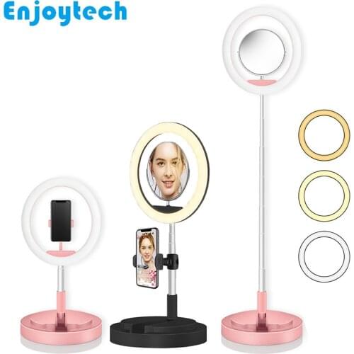 New Arrival Desktop Foldable Mount Holder Stands with LED Ring Flash Lamp Selfie Light for Live Video Bloggers Make-up