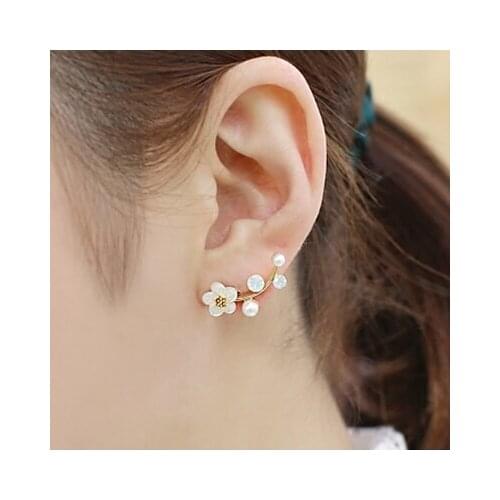 Wholesale Fashion Jewelry 2017 New Pearl Flower Design 925 Sterling Silver Stud Earrings for Women Girls Jewelry Christmas Gift