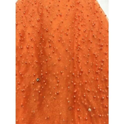 Orange African lace fabric Swiss French Lace Handcut organza voile lace with full beads 5 yards High Quality JRB-95102