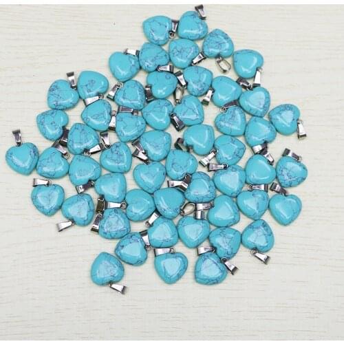 Charms High Quality Blue Turquois e Stone Love Heart Pendant 16mm for DIY Jewelry Making Earring Necklace Wholesale 50pcs/lot