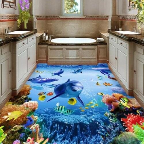 Custom Photo Wallpaper 3D PVC Self-adhesive Wear Non-slip Thickened Waterproof Ocean Bathroom Floor Mural Stickers Wallpaper