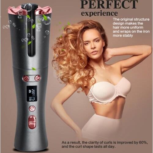 Portable Cordless Automatic Hair Curler Iron Wireless Curling Iron USB Rechargeable Air Curler for LCD Display Ceramic Curler