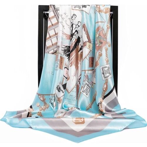 Silk Scarves Women Print Foulard Satin Square Head Hijab Scarfs For Ladies Luxury Brand Shawls 90cm Bandana Female Muffler Scarf