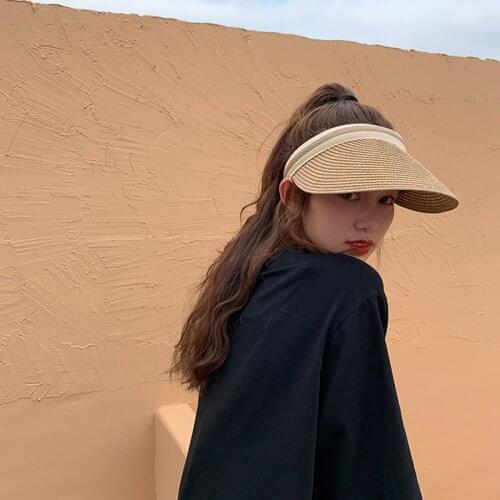 2021 Summer Panama Hat for Women Straw Hats for Children Sun Caps Girl Empty Top Solid Beach Caps Female Sun Visors Bob MZ112